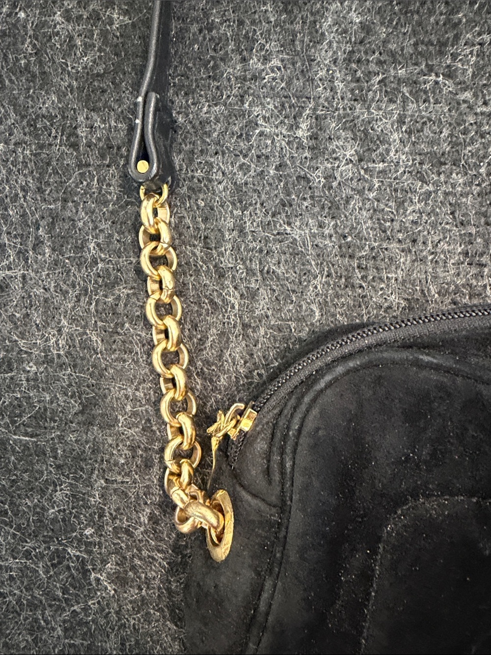 Black Quilted Suede/Leather Shoulder Bag with Gold Chain Accent - Picture 3 of 11